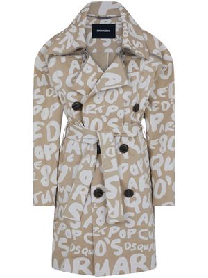Dsquared2 text-print belted trench coat - Neutrals
