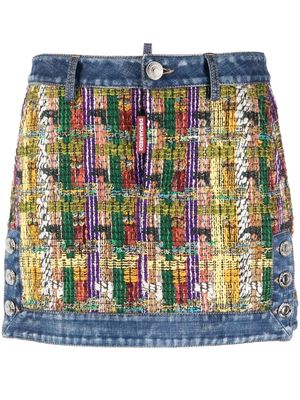Dsquared2 tweed-panel denim miniskirt - Blue