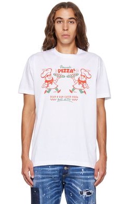 Dsquared2 White Pizza Twins Cool T-Shirt