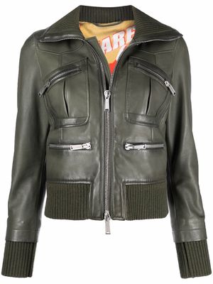 Dsquared2 wide-neck leather jacket - Green