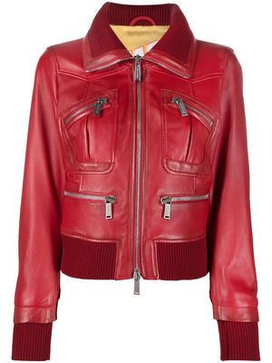 Dsquared2 zip-pocket short leather jacket