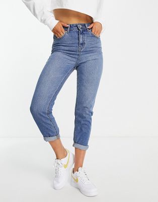 DTT Emma super high rise mom jeans in mid wash blue
