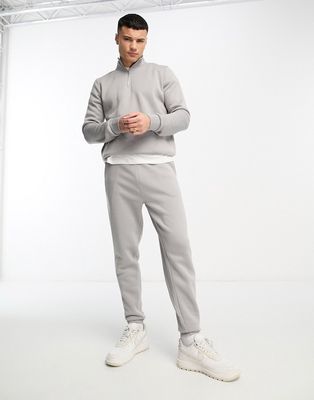 DTT half zip sweatshirt & sweatpants tracksuit set in light gray