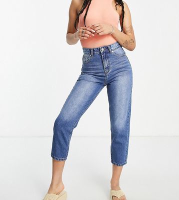 DTT Petite Emma super high rise mom jeans in mid wash blue