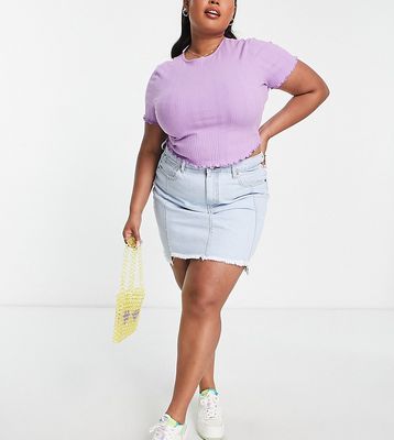 DTT Plus Gabby denim skirt with stepped hem in light blue