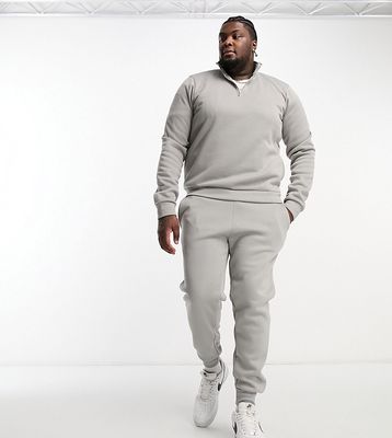 DTT Plus half zip sweatshirt & sweatpants tracksuit set in light gray heather