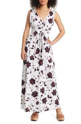 Du Paradis Floral Sleeveless Fit & Flare Cotton Dress in White Black Floral
