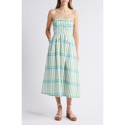 Du Paradis Marseille Stripe Strapless Fit & Flare Dress in Ocean Green Stripe 