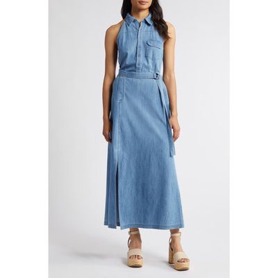 Du Paradis Paros Belted Sleeveless Maxi Shirtdress in Vintage Denim