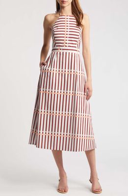 Du Paradis St. Tropez Stripe Halter Neck Midi Dress in Coral Reef Stripe 