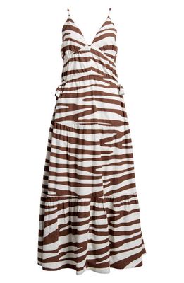 Du Paradis Stripe Tiered Cotton Maxi Dress in Serengeti Brown