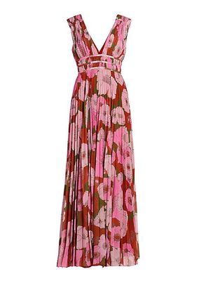 Dua Chiffon Pleated Floral Gown