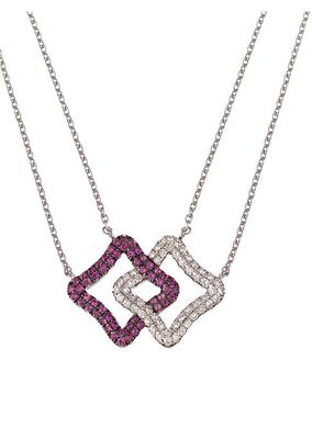 Duality 18K White Gold, Diamond & Pink Sapphire Intertwined Double Necklace