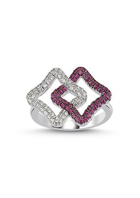 Duality 18K White Gold, Diamond & Pink Sapphire Intertwined Ring