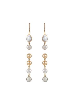 Duchess 2-Pair 18K-Gold-Plated & Freshwater Pearl Drop Earrings Set