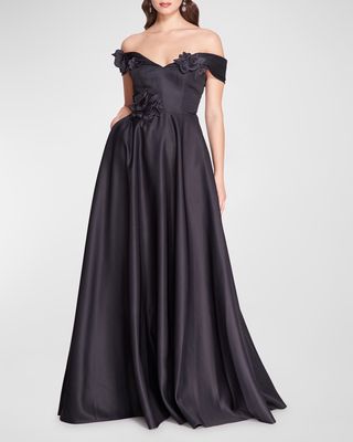 Duchess Off-Shoulder Floral Applique Ball Gown