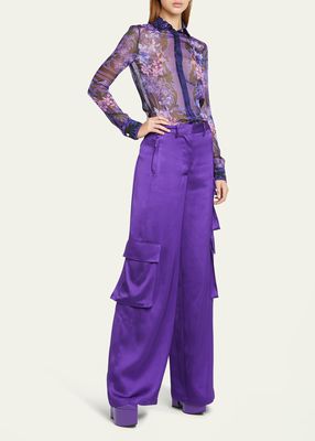 Duchesse Viscose Informal Wide-Leg Cargo Pant