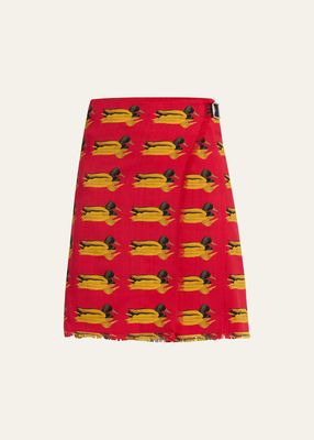 Duck Print Fringe Wool Kilt Skirt