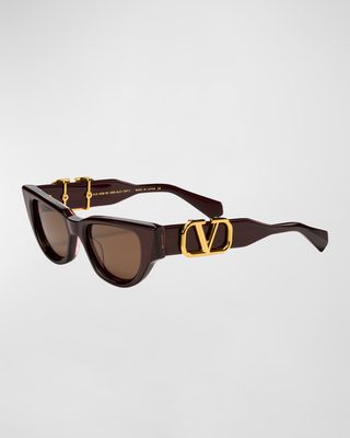 Due Acetate & Titanium Cat-Eye Sunglasses