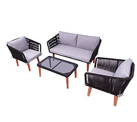 Dukap Outdoor Fassano 4-PC Rope Woven Patio Set W/Cushions