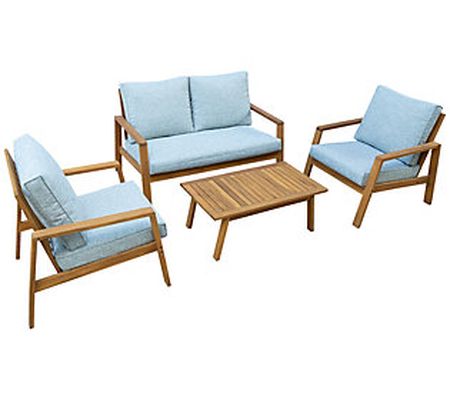 Dukap Outdoor Saman FSC Wood 4-Piece Patio Set /Cushions