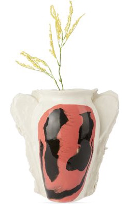 DUM KERAMIK Off-White & Red Large Smiley Face Vase