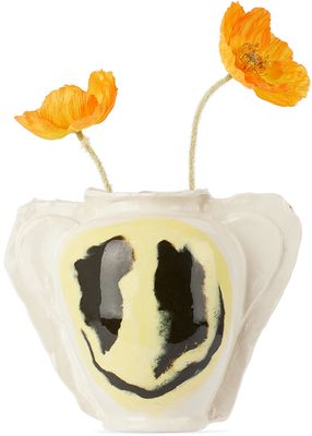 DUM KERAMIK Off-White & Yellow Distorted Watery Oversized Smiley Head Vase