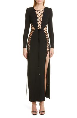 DUNDAS Electra Long Sleeve Lace-Up Cutout Dress in Black