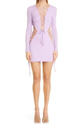 DUNDAS Electra Long Sleeve Lace-Up Cutout Minidress in Lilac