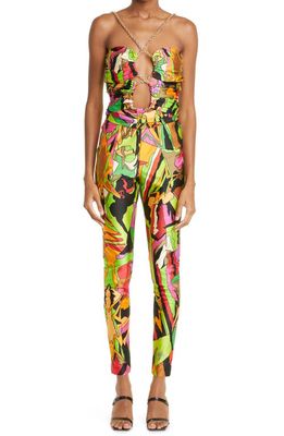 DUNDAS Stormy Camouflage Chain Embellished Cutout Body-Con Jumpsuit in Jungle Camo