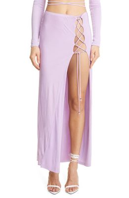 DUNDAS Sutara Lace-Up Slit Jersey Maxi Skirt in Lilac