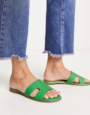 Dune London loopy slip on flat sandals in bright green