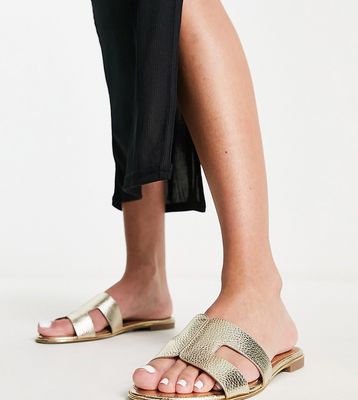 Dune London Wide Fit loopy slip-on flat sandals in gold