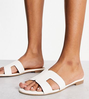 Dune London Wide Fit loopy slip on flat sandals in white