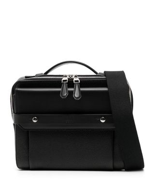 Dunhill logo-debossed leather messenger bag - Black