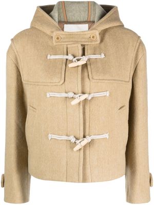 DUNST herringbone-pattern hooded duffle coat - Neutrals