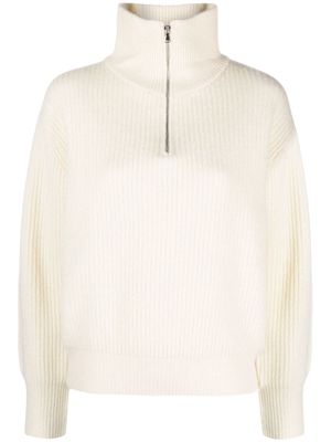 DUNST ribbed-knit half-zip jumper - White