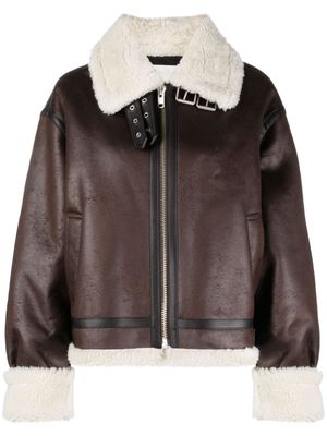 DUNST shearling zip-up biker jacket - Brown