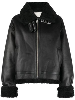 DUNST zip-up shearling biker jacket - Black