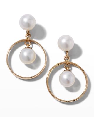 Duo Pearl Circle Dangle Earrings