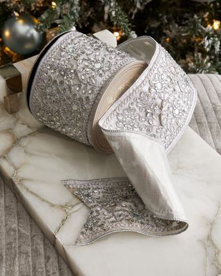 Dupion Faux Crystal Trim Ribbon, 4"W x 5 Yards