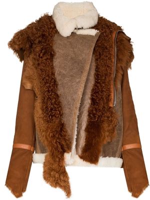 Duran Lantink reconstructed asymmetric shearling jacket - Brown