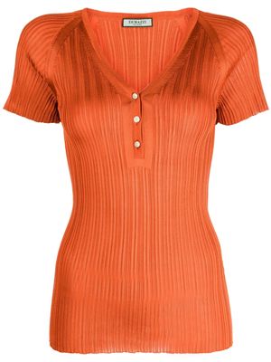 Durazzi Milano button-up ribbed knit silk top - Orange
