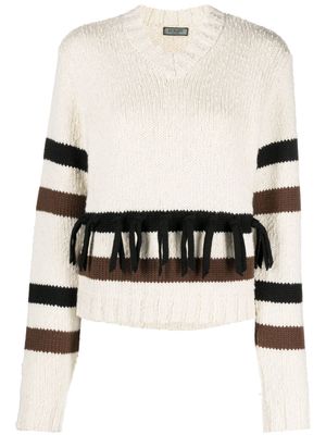 Durazzi Milano fringe-detail striped jumper - Neutrals