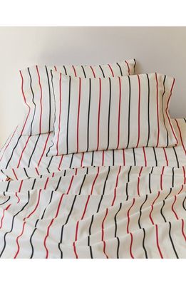 Dusen Dusen 300 Thread Count Sateen Sheet Set in White Striped