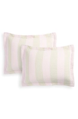 Dusen Dusen Set of 2 Warm Stripe Cotton Matelassé Shams in Pink /Beige Shams