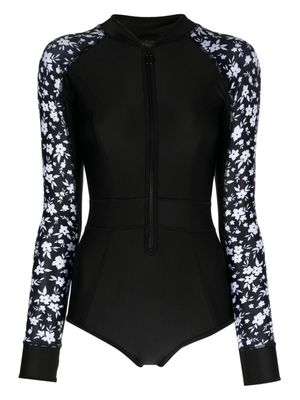 Duskii floral-print zip-up swimsuit - Black