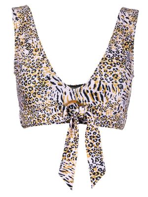 Duskii leopard-print V-neck bikini top - Multicolour