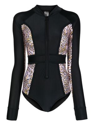 Duskii long-sleeve leopard-print surf suit - Black