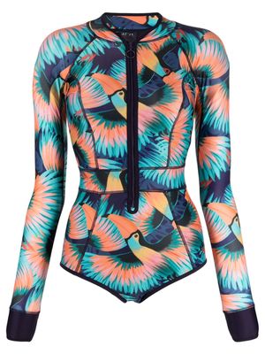 Duskii tucan-print zip-up swimsuit - Multicolour